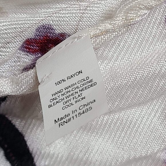 Womens Scarf Shawl Wrap White Floral with Red Black Birds Tassels Rayon - Picture 4 of 10